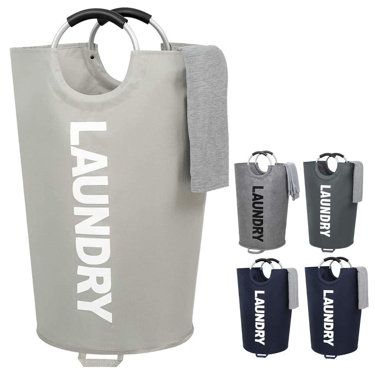 115L X Large Laundry Basket with Handle Light Gray Tall Collapsible Fabric Hamper College Dorm Bathroom Essential Portable Washing Bin Dirty Clothes Storage Large Basket Bin