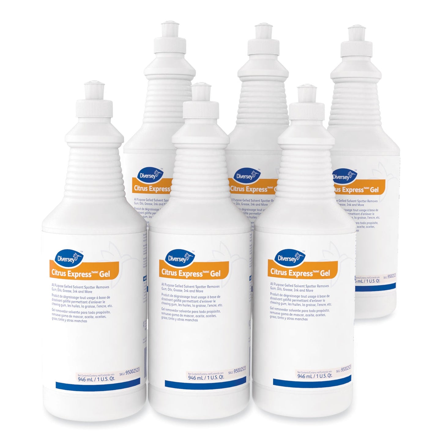 Diversey Citrus Express Gel Spotter, Citrus Scent, 32 oz Squeeze Bottle, 6/Carton