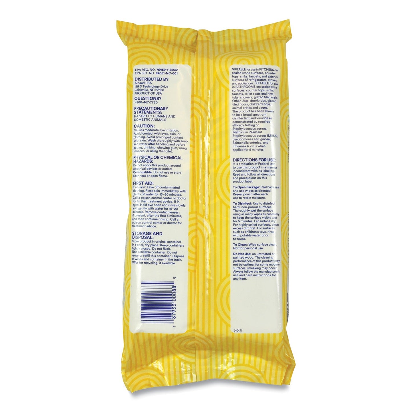 Cleanitize Disinfectant Surface Wipes, 7 x 7, Citrus Fruit Scent, White, 72/Pack, 12 Packs/Carton