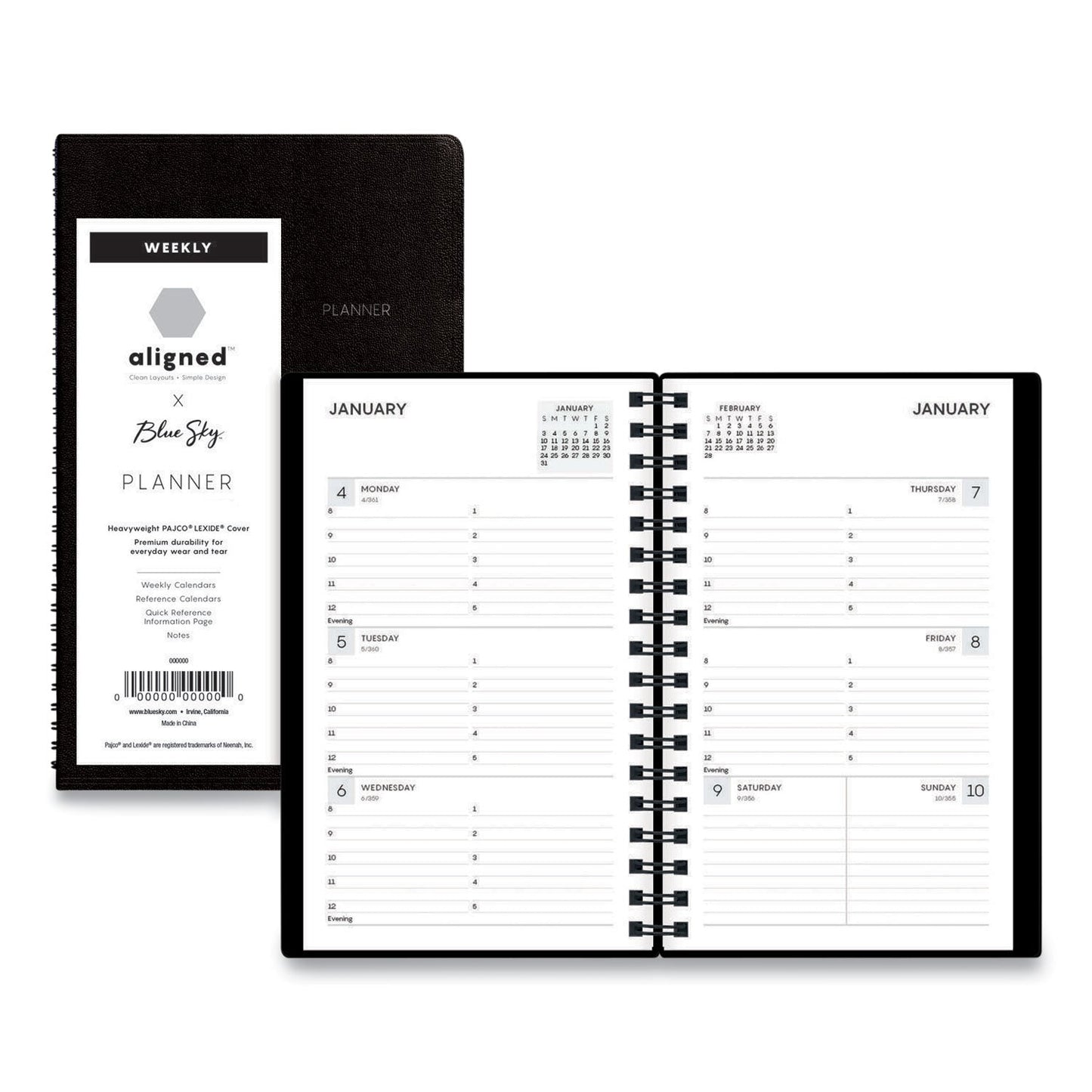 Blue Sky Aligned Weekly Contacts Planner, 6 x 3.5, Black Cover, 12-Month (Jan to Dec): 2023