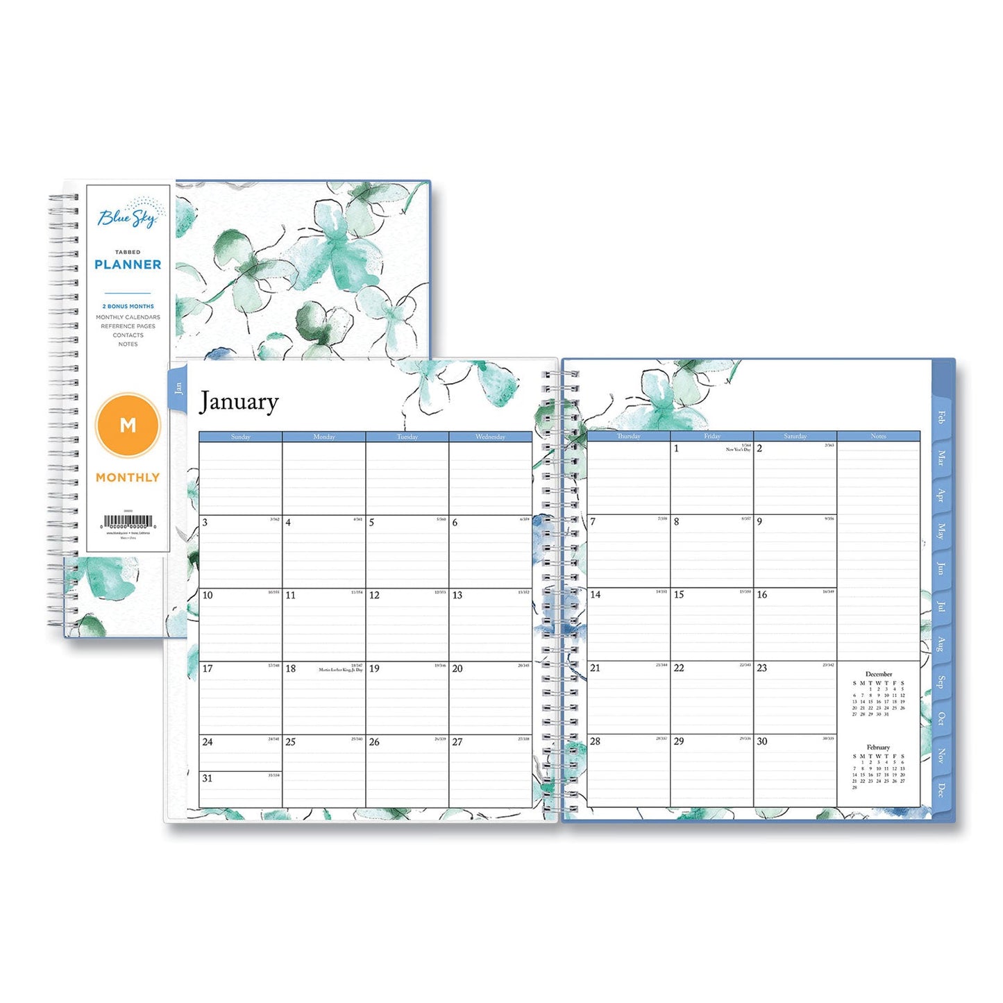 Blue Sky Lindley Monthly Planner, Lindley Floral Artwork, 10 x 8, White/Blue/Green Cover, 12-Month (Jan to Dec): 2023