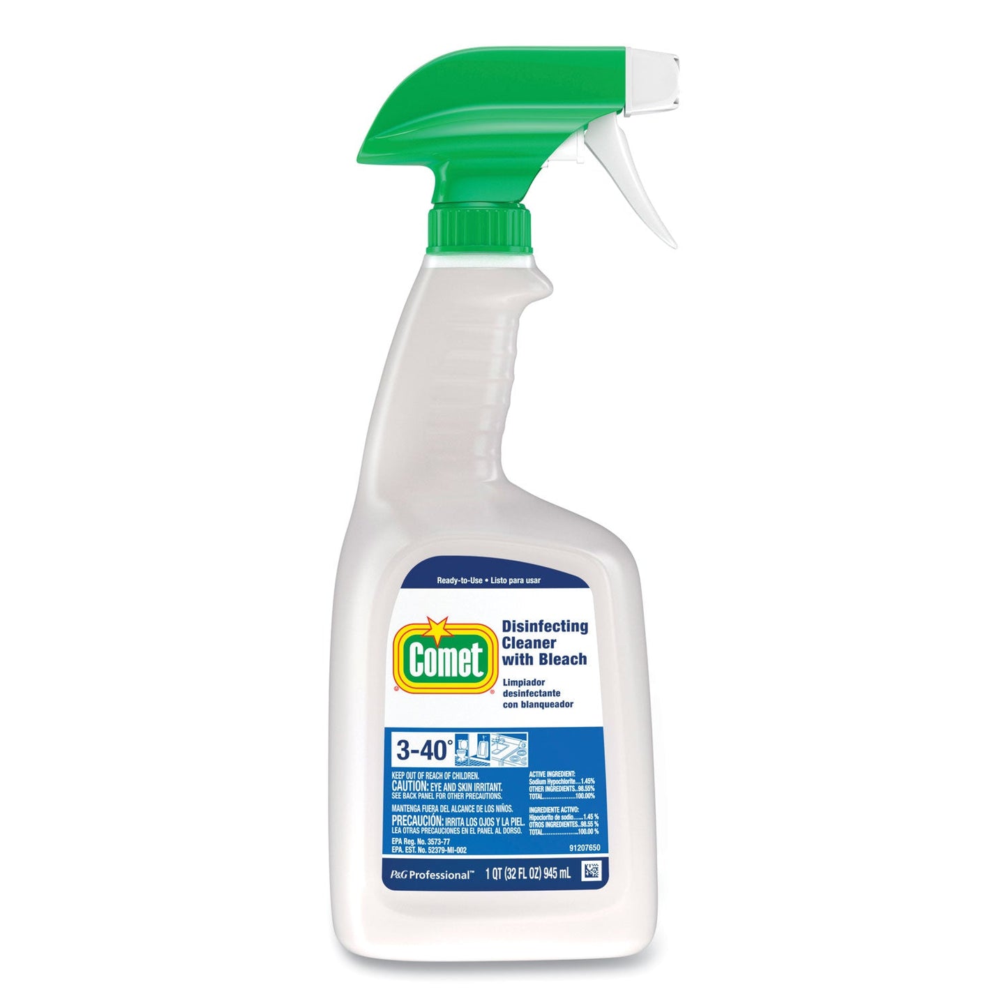 Comet Disinfecting Cleaner with Bleach, 32 oz, Plastic Spray Bottle, Fresh Scent