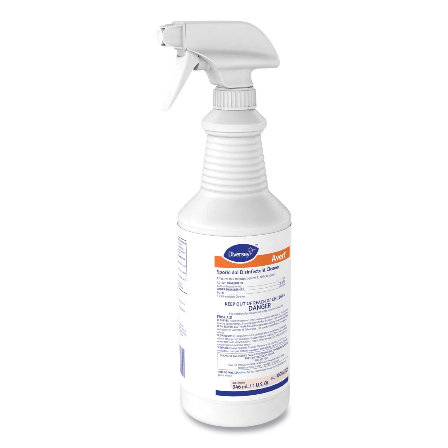 Diversey Avert Sporicidal Disinfectant Cleaner, 32 oz Spray Bottle, 12/Carton