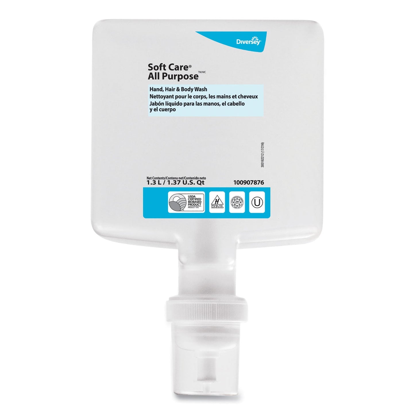 Diversey Soft Care All Purpose Hand, Hair and Body, Lemon Tea Splash, 1.3 L Cartridge, 6/Carton