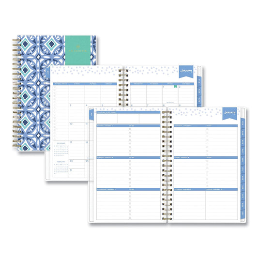 Blue Sky Day Designer Tile Weekly/Monthly Planner, Tile Artwork, 8 x 5, Blue/White Cover, 12-Month (Jan to Dec): 2023