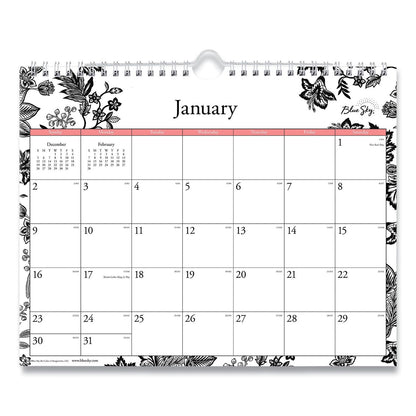 Blue Sky Analeis Wall Calendar, Analeis Floral Artwork, 11 x 8.75, White/Black/Coral Sheets, 12-Month (Jan to Dec): 2023