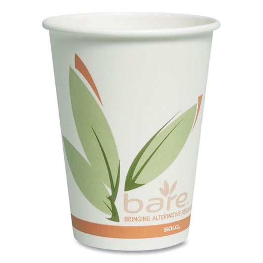 Dart Bare by Solo Eco-Forward Recycled Content PCF Paper Hot Cups, 12 oz, Green/White/Beige, 1,000/Carton