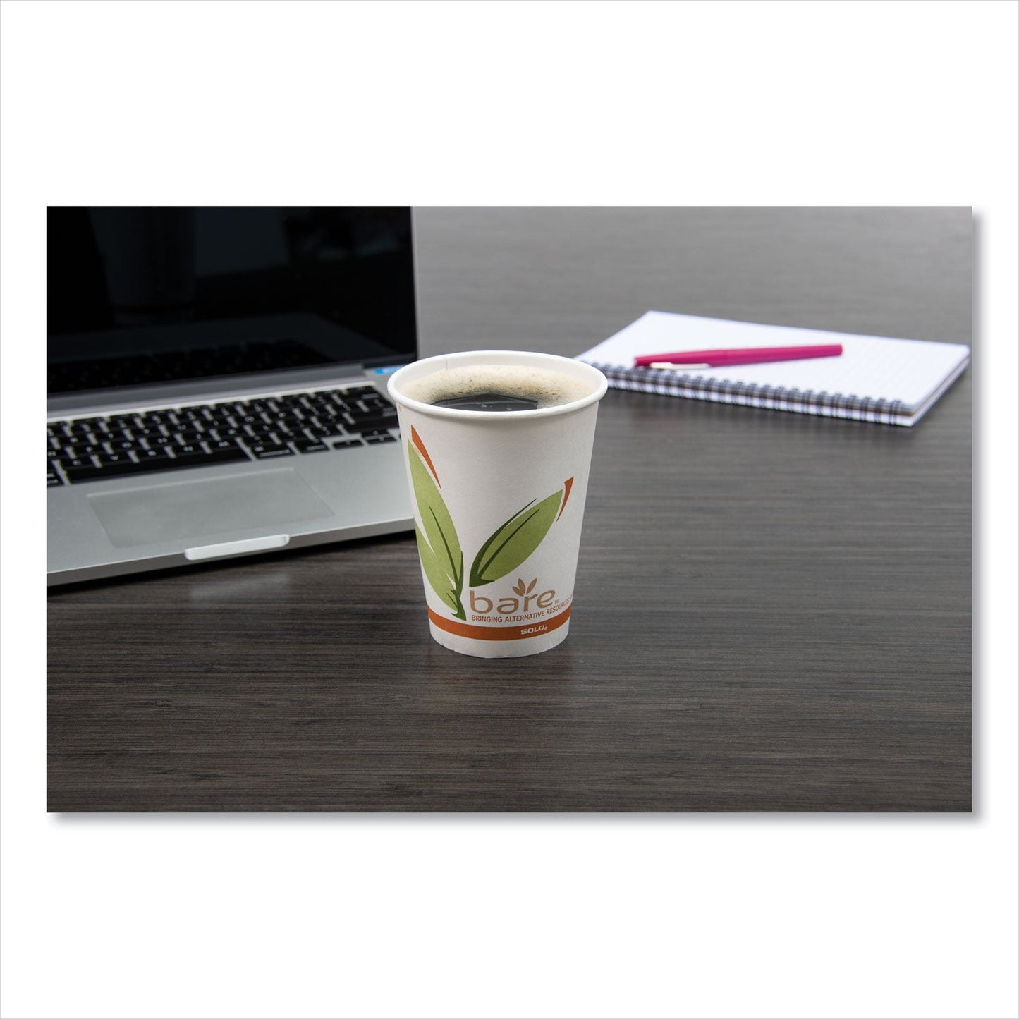 Dart Bare by Solo Eco-Forward Recycled Content PCF Paper Hot Cups, 12 oz, Green/White/Beige, 1,000/Carton