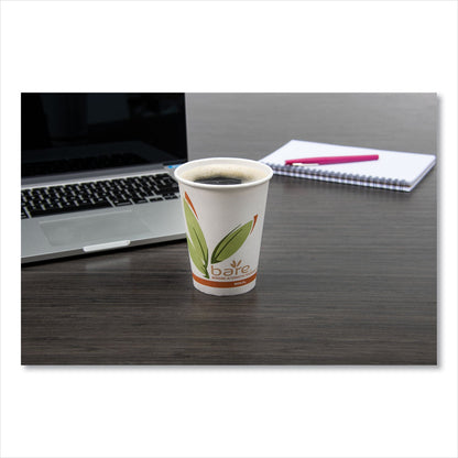 Dart Bare by Solo Eco-Forward Recycled Content PCF Paper Hot Cups, 12 oz, Green/White/Beige, 1,000/Carton