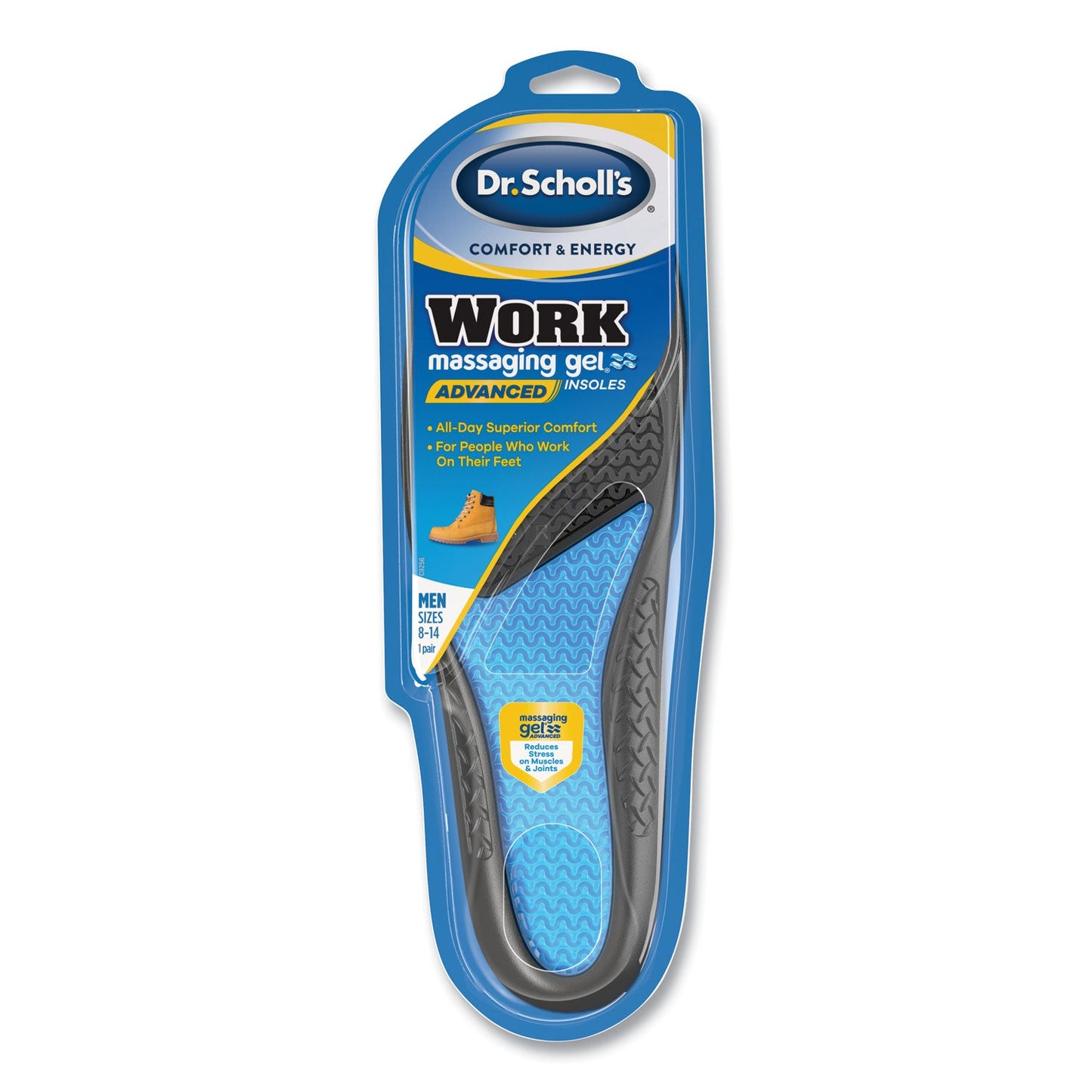 Dr. Scholl's Comfort and Energy Work Massaging Gel Insoles, Men Sizes 8 to 14, Black/Blue, Pair