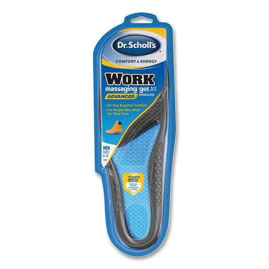 Dr. Scholl's Comfort and Energy Work Massaging Gel Insoles, Men Sizes 8 to 14, Black/Blue, Pair
