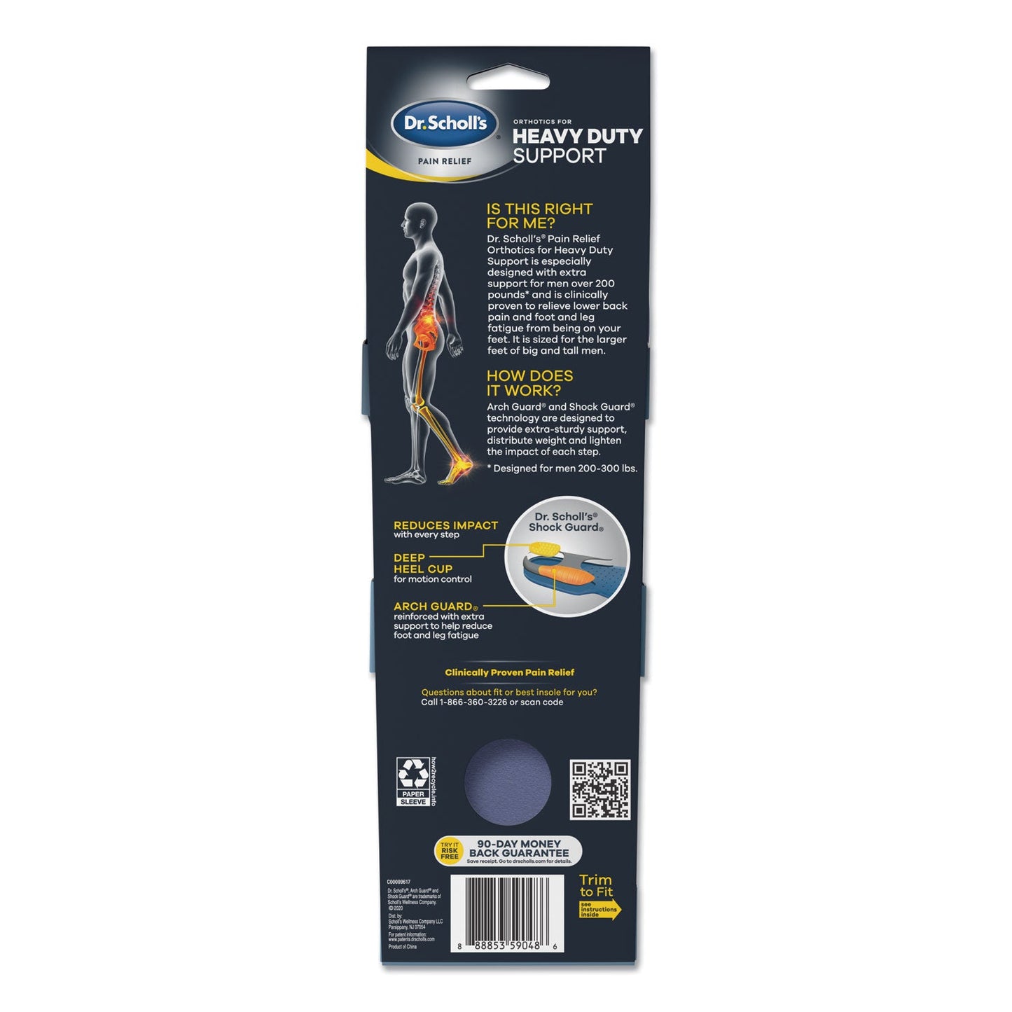 Dr. Scholl's Pain Relief Orthotic Heavy Duty Support Insoles, Men Sizes 8 to 14, Gray/Blue/Orange/Yellow, Pair