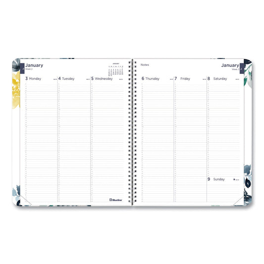 Blueline Soft Cover Design Weekly/Monthly Planner, Floral Watercolor Artwork, 11 x 8.5, White/Blue/Yellow, 12-Month (Jan to Dec): 2023