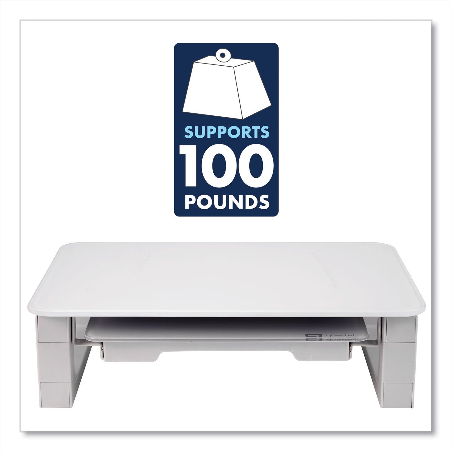 Quartet Adjustable Height Desktop Glass Monitor Riser with Dry-Erase Board, 14 x 10.25 x 2.5 to 5.25, White, Supports 100 lb