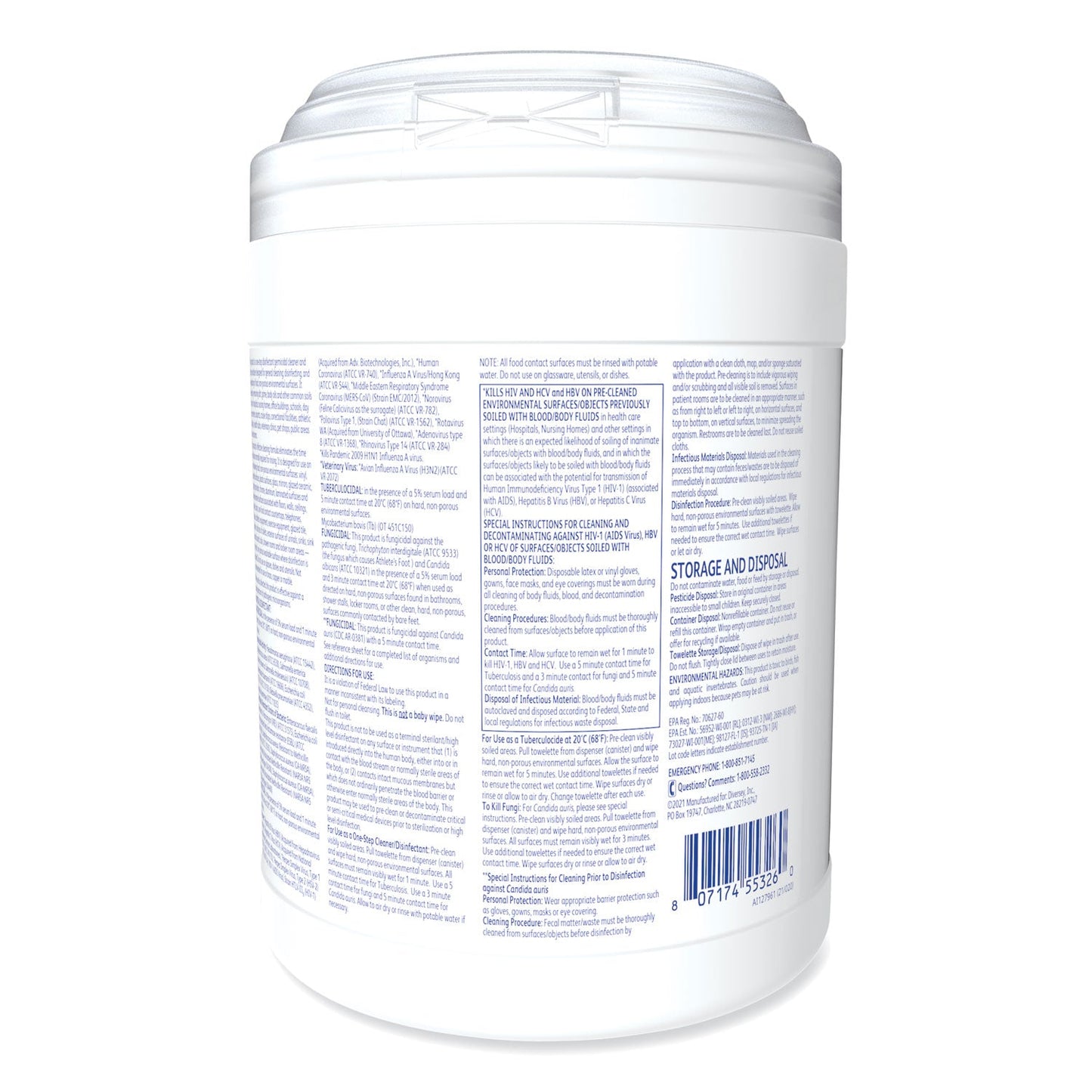 Diversey Oxivir TB Disinfectant Wipes, 6 x 6.9, Characteristic Scent, White, 160/Canister, 4 Canisters/Carton