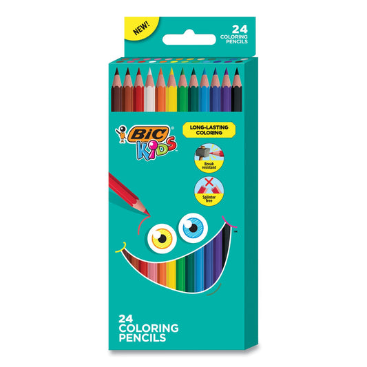 BIC Kids Coloring Pencils, 0.7 mm, HB2 (#2), Assorted Lead, Assorted Barrel Colors, 24/Pack