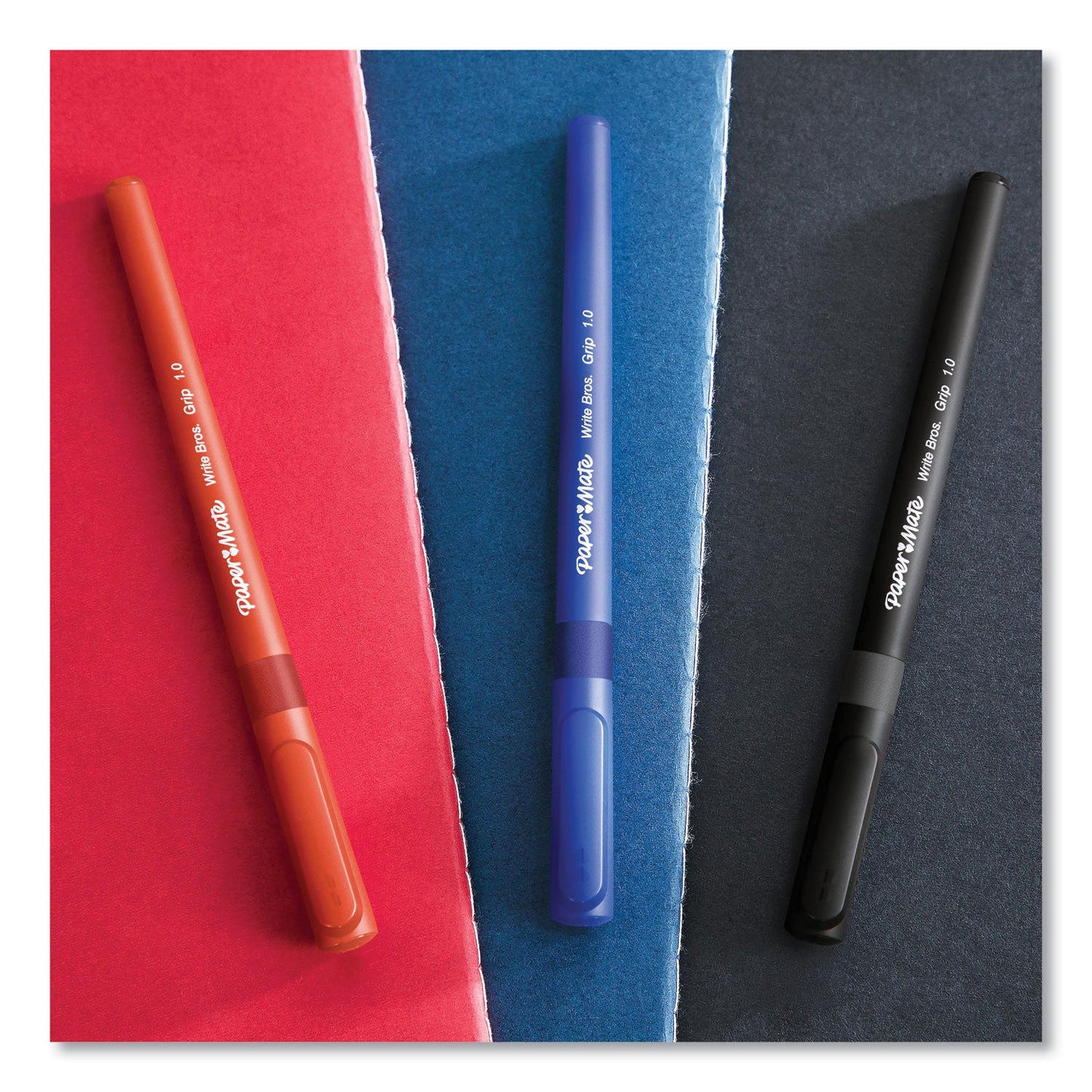 Paper Mate Write Bros. Grip Ballpoint Pen, Stick, Medium 1 mm, Blue Ink, Blue Barrel, Dozen