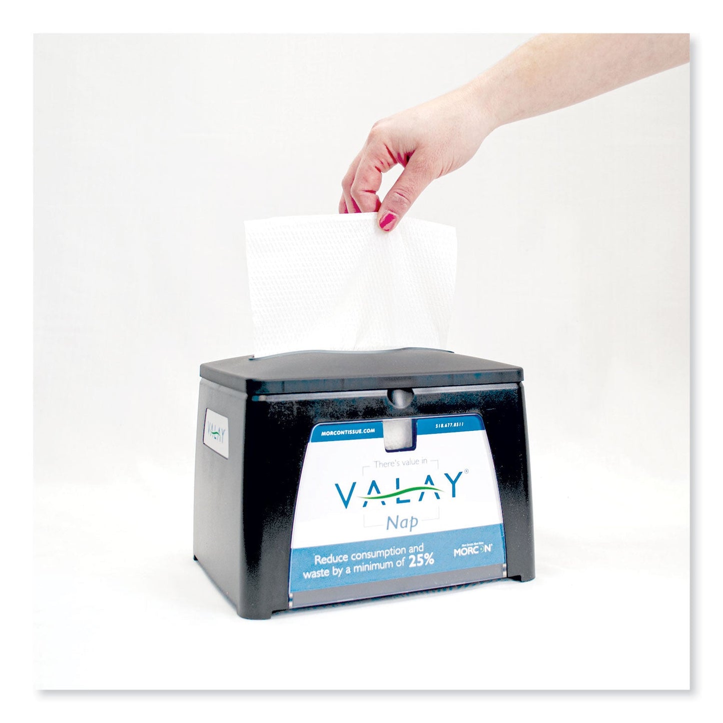 Morcon Tissue Valay Table Top Napkin Dispenser, 6.5 x 8.4 x 6.3, Black