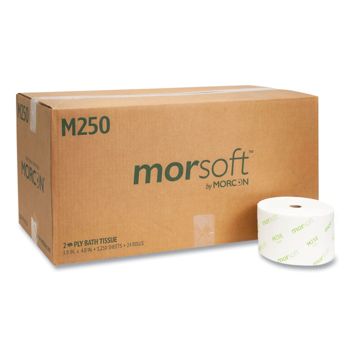 Morcon Tissue Small Core Bath Tissue, Septic Safe, 2-Ply, White, 1,250/Roll, 24 Rolls/Carton
