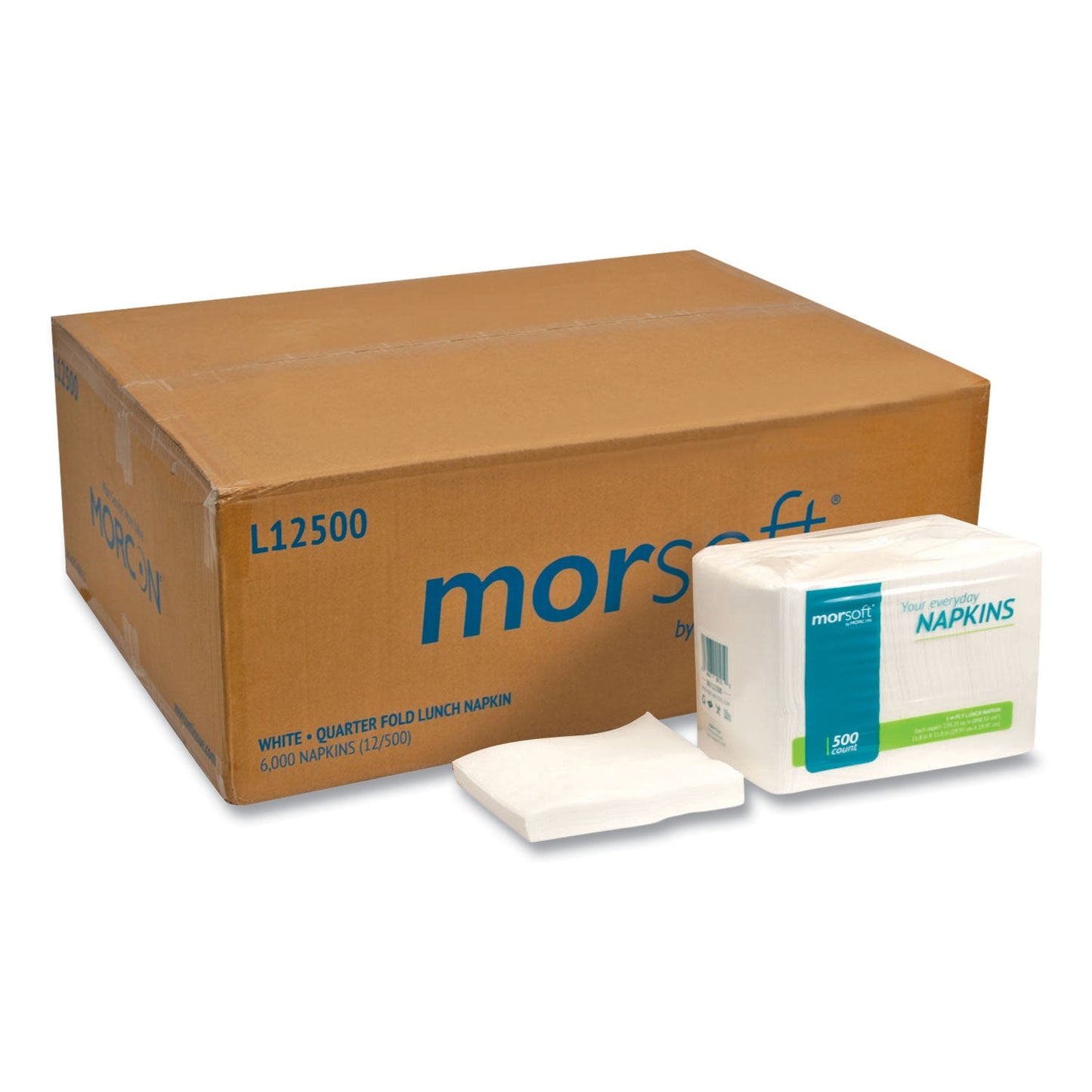 Morcon Tissue Morsoft 1/4 Fold Lunch Napkins, 1 Ply, 11.8" x 11.8", White, 6,000/Carton