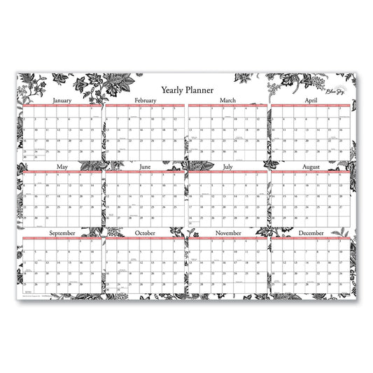 Blue Sky Analeis Laminated Erasable Wall Calendar, Floral Artwork, 36 x 24, White/Black/Coral Sheets, 12-Month (Jan to Dec): 2023