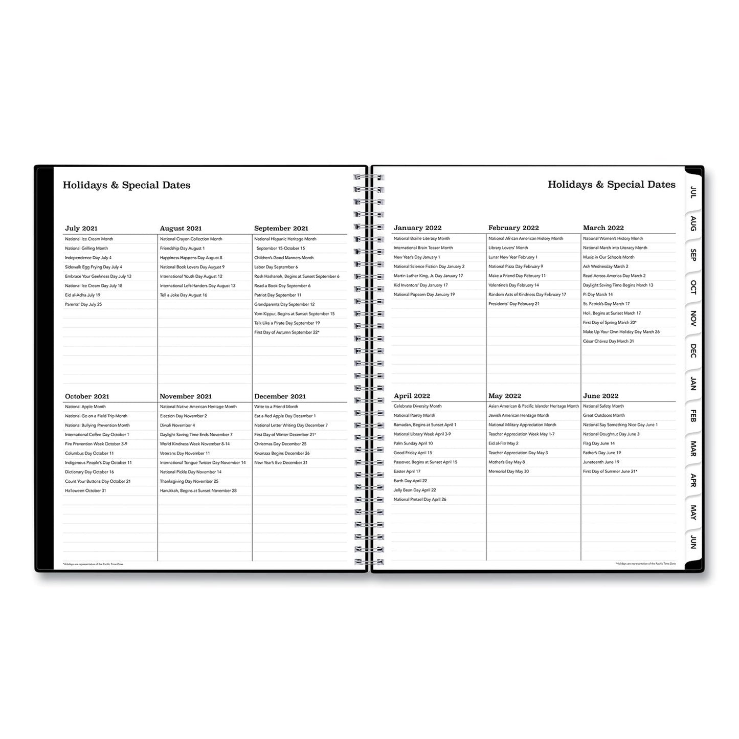 Blue Sky Solid Black Teacher's Weekly/Monthly Lesson Planner, Two-Page Spread (Nine Classes), 11 x 8.5, Black Cover, 2022 to 2023