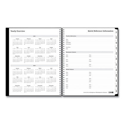 Blue Sky Solid Black Teacher's Weekly/Monthly Lesson Planner, Two-Page Spread (Nine Classes), 11 x 8.5, Black Cover, 2022 to 2023