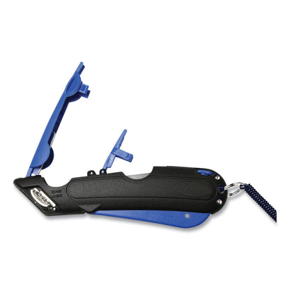 COSCO Easycut Cutter Knife w/Self-Retracting Safety-Tipped Blade, 6" Plastic Handle, Black/Blue