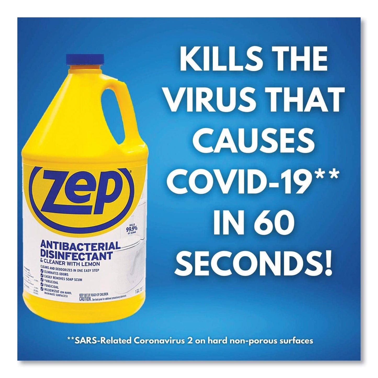 Zep Commercial Antibacterial Disinfectant, Lemon Scent, 1 gal, 4/Carton