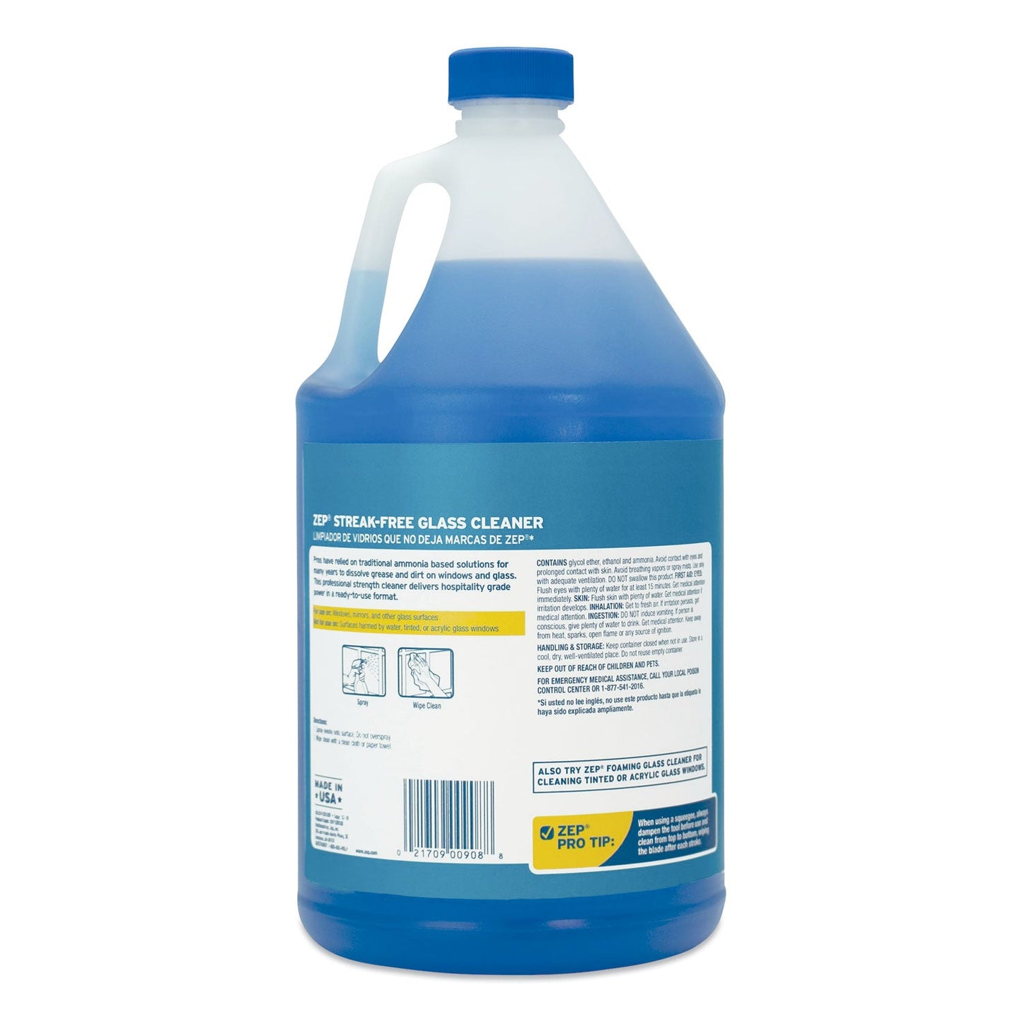 Zep Commercial Streak-Free Glass Cleaner, Pleasant Scent, 1 gal Bottle, 4/Carton