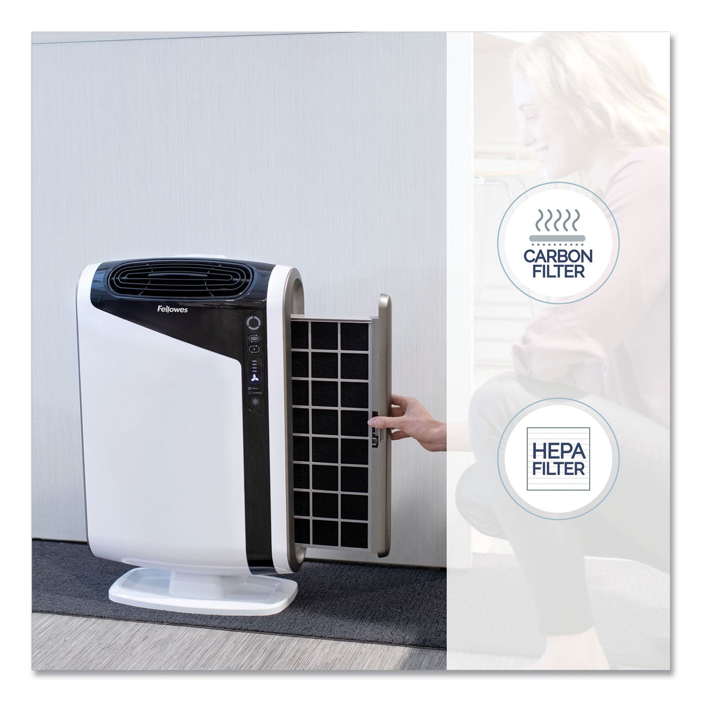Fellowes AeraMax DX95 Large Room Air Purifier, 600 sq ft Room Capacity, White