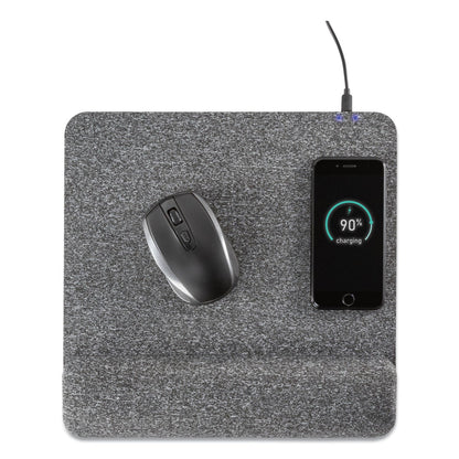 Allsop Powertrack Plush Wireless Charging Mouse Pad with Wrist Rest, 11.8 x 11.6, Gray