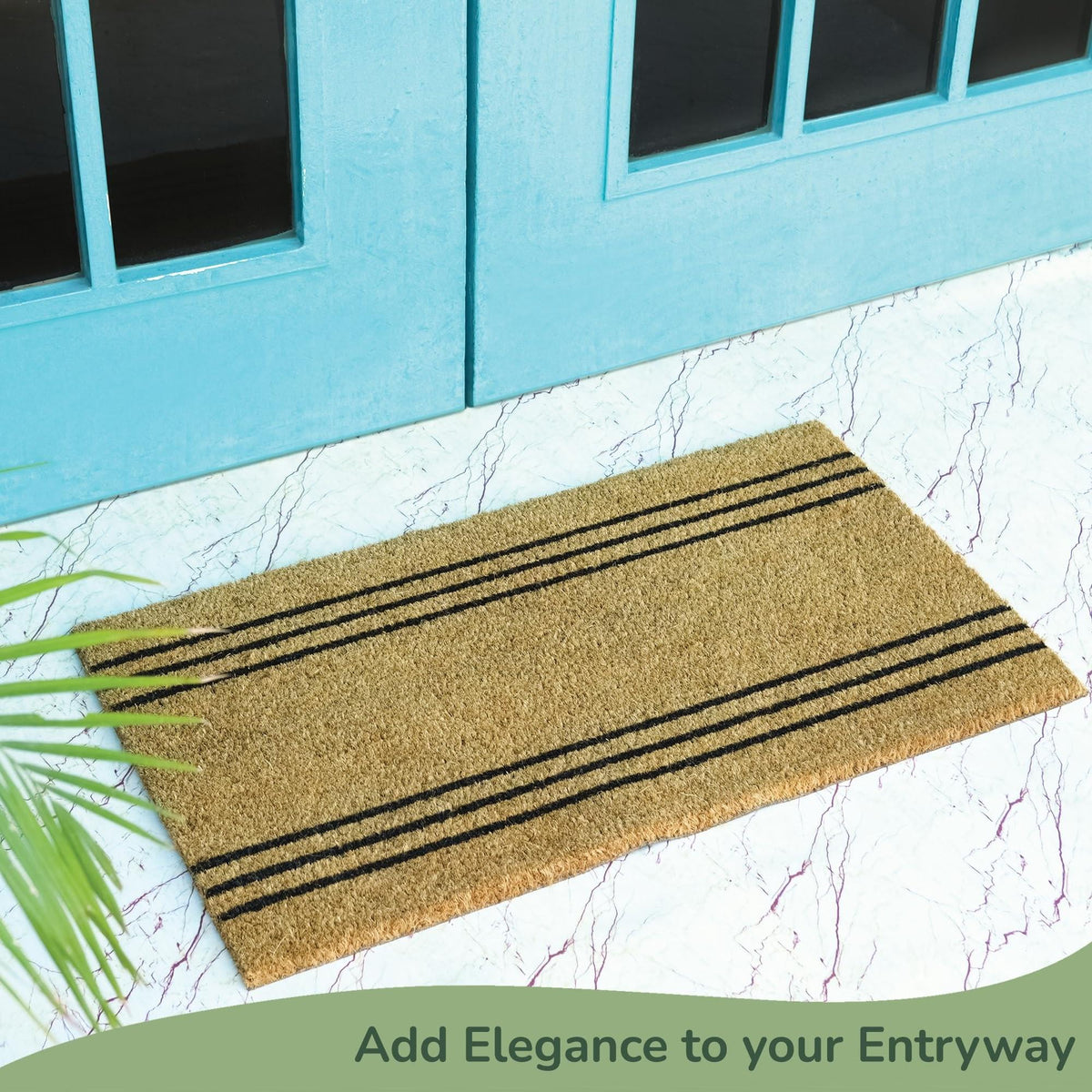 Coco Coir Door Mat Plain Welcome Mat with Stripes Beige 30x17