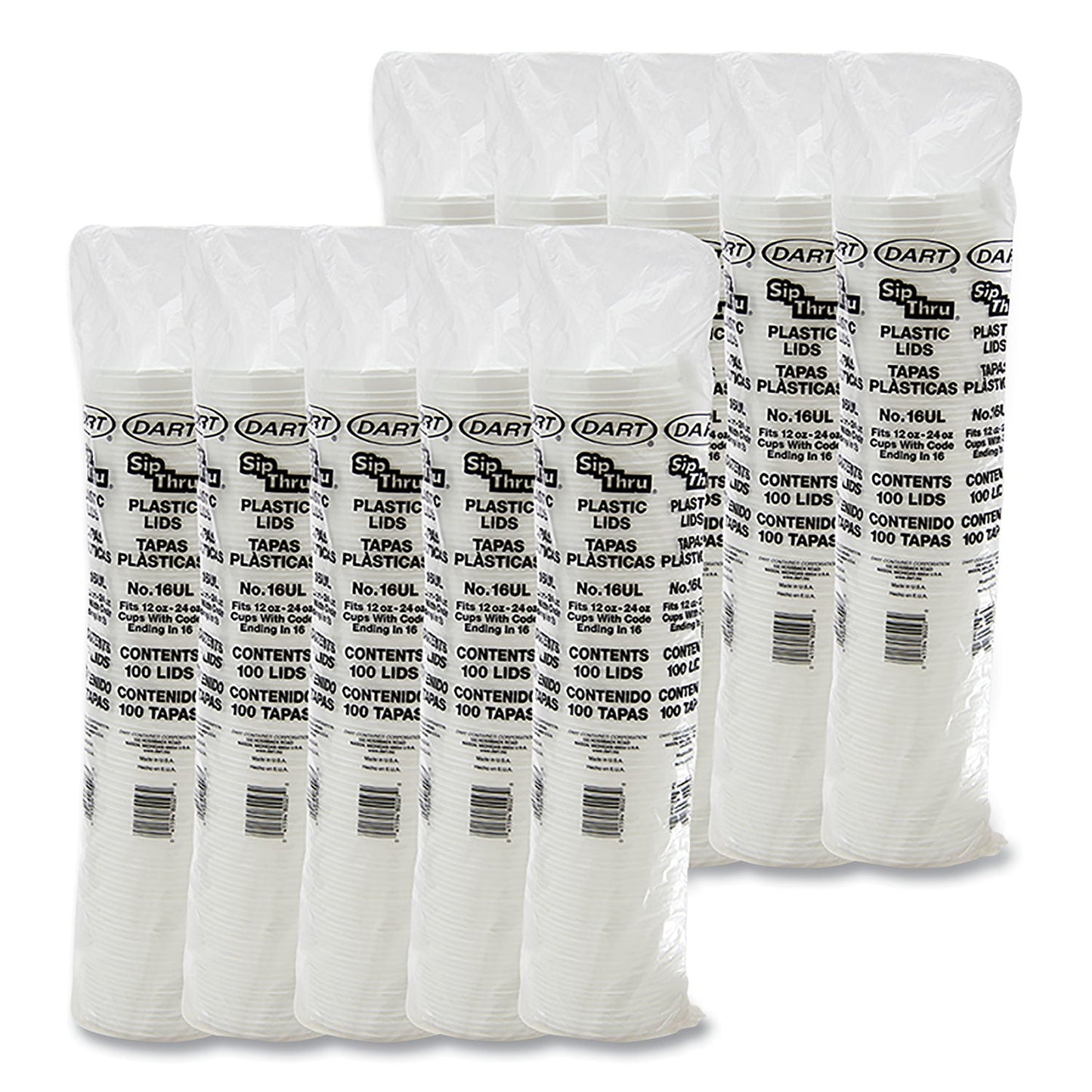 Dart Plastic Lids, Fits 12 oz to 24 oz Hot/Cold Foam Cups, Sip-Thru Lid, White, 100/Pack, 10 Packs/Carton
