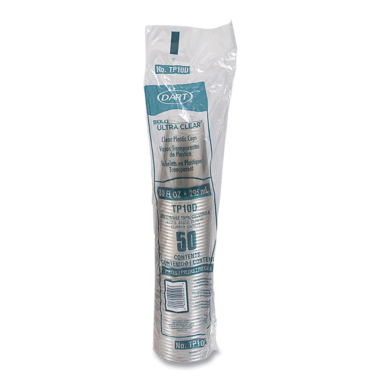 Dart Ultra Clear PET Cups, 10 oz, Tall, 50/Bag, 20 Bags/Carton