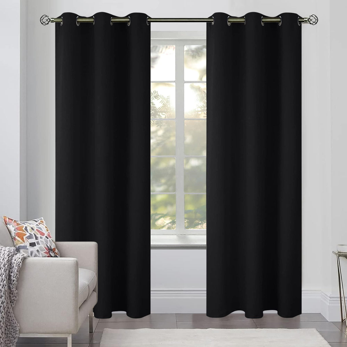 [2 Panels Cozlo Blackout Curtains for Bedroom with Grommet Black Out Room Darkening Window Curtains Thermal Insulated Drapes (42x84 inch Black)