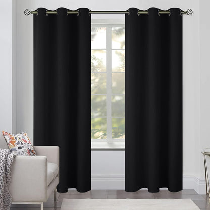 [2 Panels Cozlo Blackout Curtains for Bedroom with Grommet Black Out Room Darkening Window Curtains Thermal Insulated Drapes (42x84 inch Black)