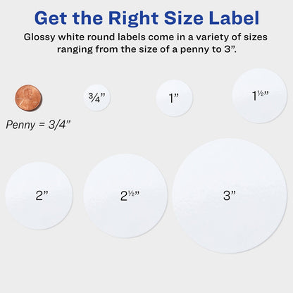 Avery Round Print-to-the Edge Labels with Sure Feed and Easy Peel, 2" dia, Glossy White, 120/PK