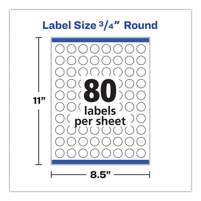 Avery Printable Self-Adhesive Permanent ID Labels w/Sure Feed, 0.75" dia, Clear, 400/PK