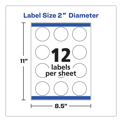 Avery Round Print-to-the Edge Labels with Sure Feed and Easy Peel, 2" dia, Glossy White, 120/PK