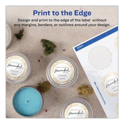 Avery Round Print-to-the Edge Labels with SureFeed, 2.5" dia, Glossy White, 90/PK