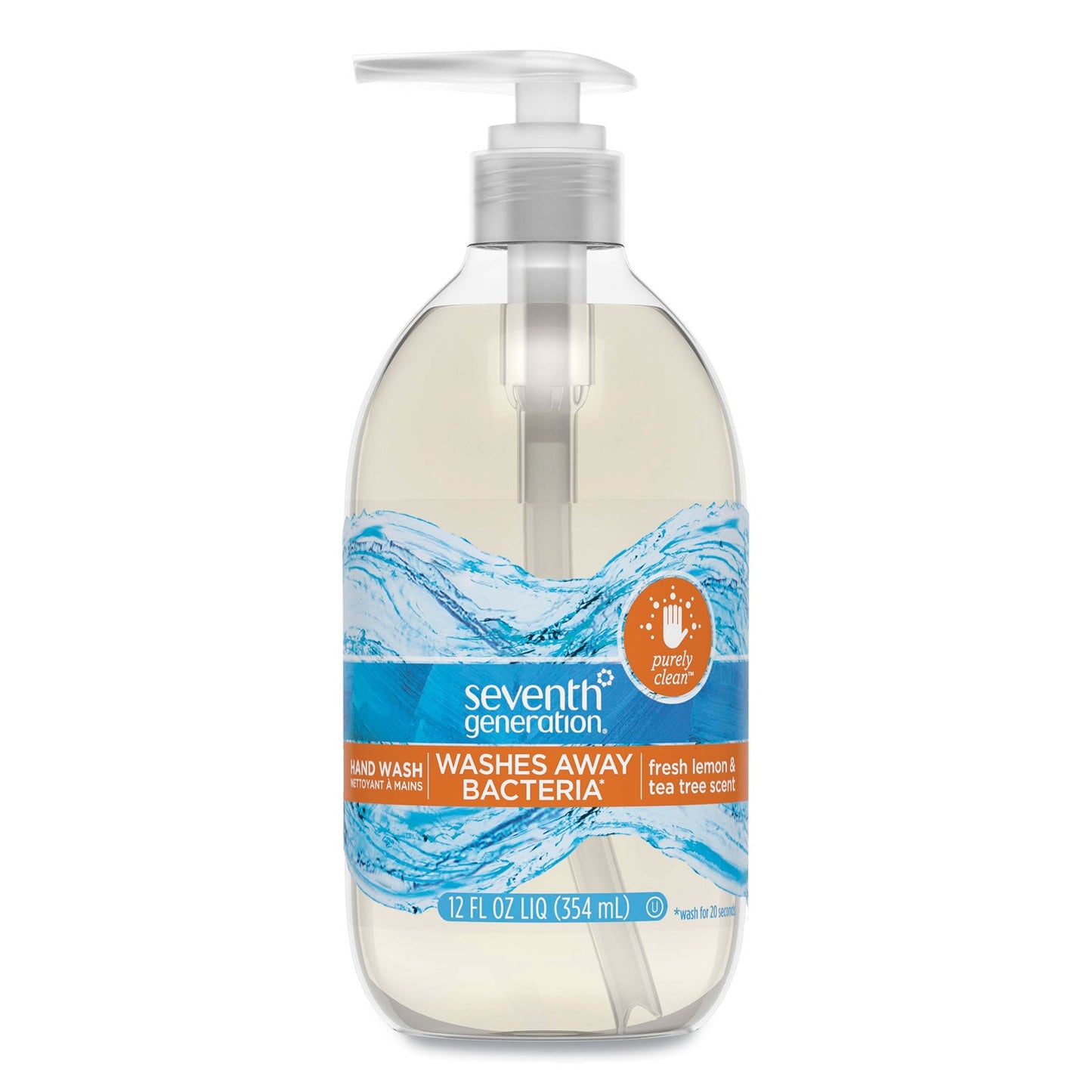 Seventh Generation Natural Hand Wash, Purely Clean, Fresh Lemon and Tea Tree, 12 oz Pump Bottle, 8/Carton