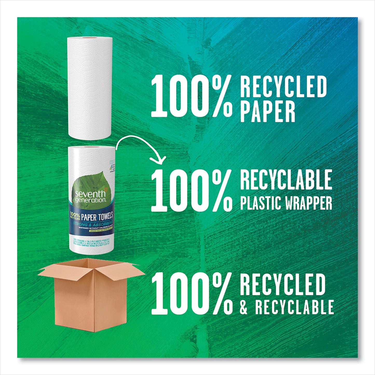 Seventh Generation 100% Recycled Paper Kitchen Towel Rolls, 2-Ply, 11 x 5.4, 156 Sheets/Roll, 24 Rolls/Carton