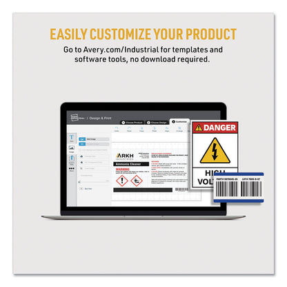 Avery UltraDuty GHS Chemical Waterproof and UV Resistant Labels, 4 x 4, White, 4/Sheet, 50 Sheets/Box