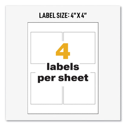 Avery UltraDuty GHS Chemical Waterproof and UV Resistant Labels, 4 x 4, White, 4/Sheet, 50 Sheets/Box
