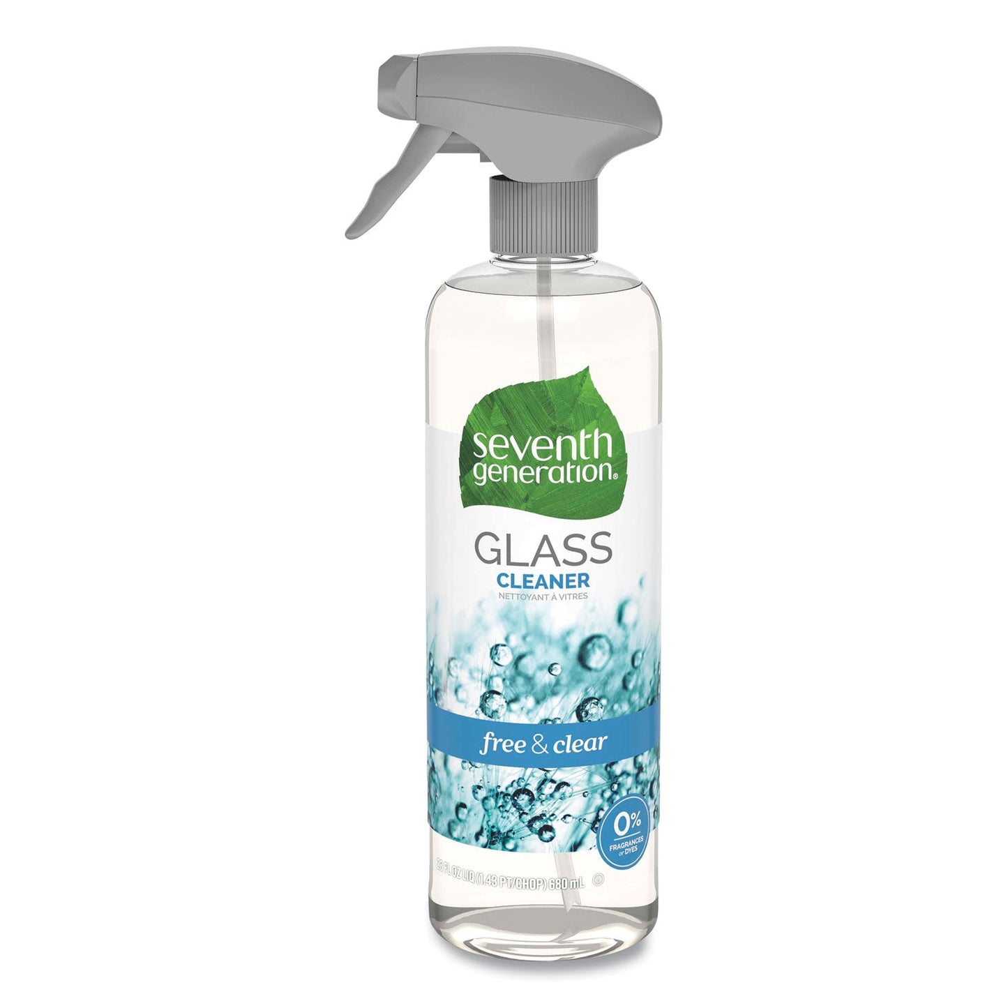 Seventh Generation Natural Glass and Surface Cleaner, Free and Clear/Unscented, 23 oz Trigger Spray Bottle, 8/Carton