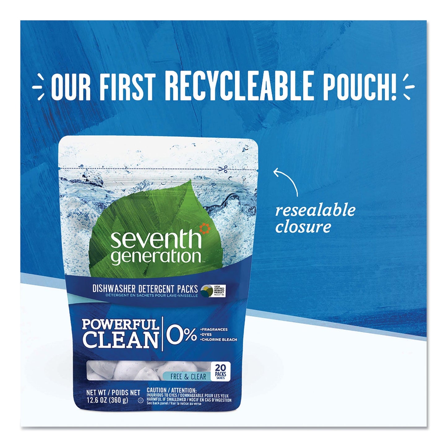 Seventh Generation Natural Dishwasher Detergent Concentrated Packs, Free and Clear, 20 Packets/Pack