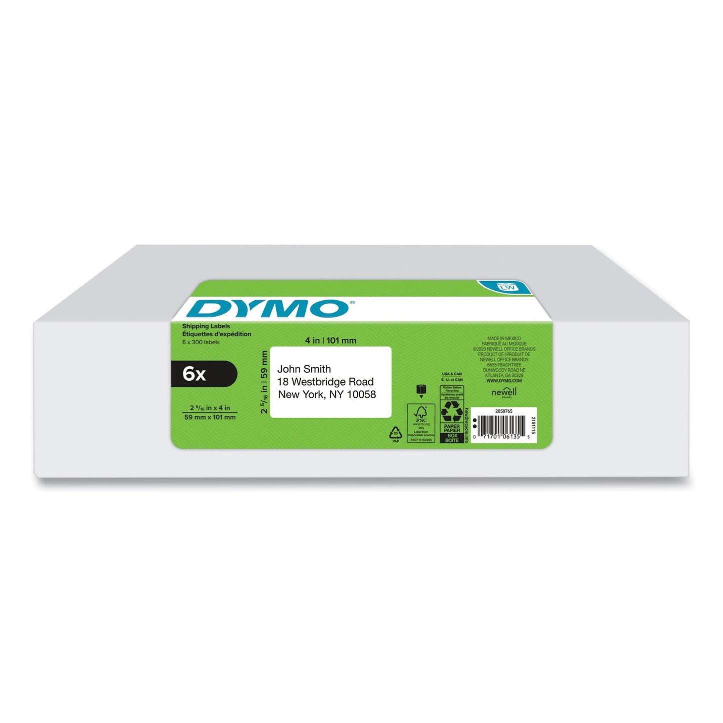 DYMO LW Shipping Labels, 2.31" x 4", White, 300 Labels/Roll, 6 Rolls/Pack