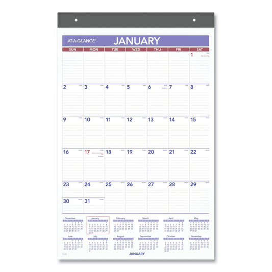AT-A-GLANCE Repositionable Wall Calendar, 15.5 x 22.75, White/Blue/Red Sheets, 12-Month (Jan to Dec): 2023