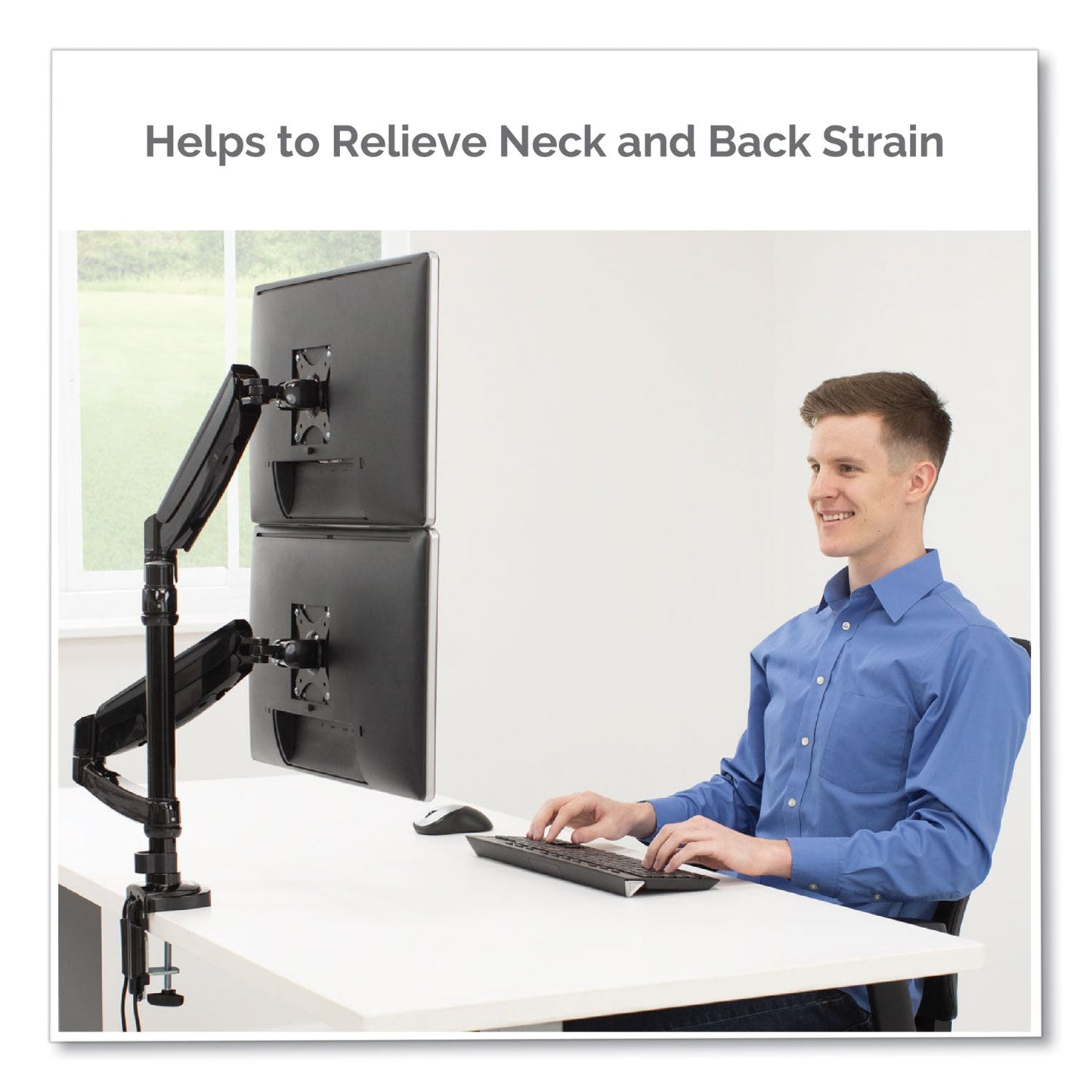 Fellowes Platinum Series Dual Stacking Arm for 27" Monitors, 360 deg Rotation, 180 deg Tilt, 360 deg Pan, Black, Supports 22 lb